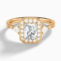 Radiant Halo Shaped Side Stone Lab Diamond Engagement Ring In 14K Rose Gold - Lucenjuri