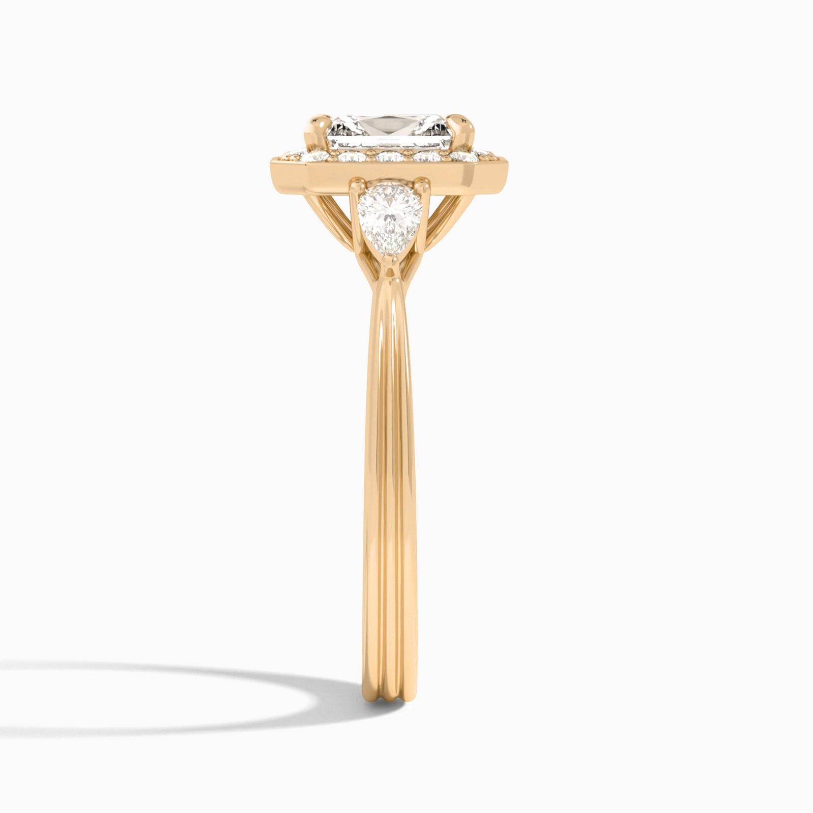 Radiant Halo Shaped Side Stone Lab Diamond Engagement Ring In 14K Rose Gold, Side View