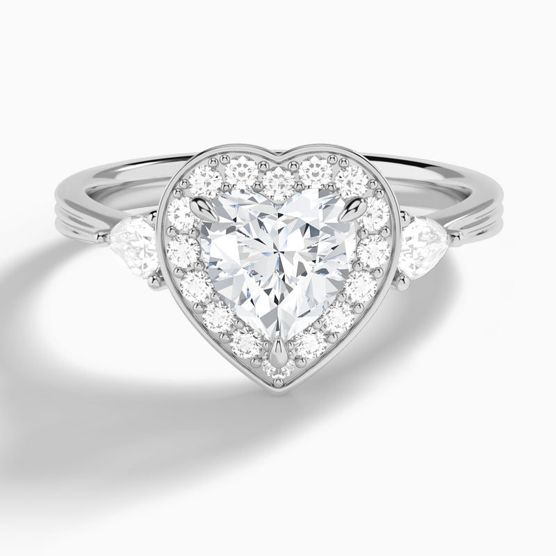 Heart Halo Shaped Side Stone Lab Diamond Engagement Ring In 14K White Gold - Lucenjuri