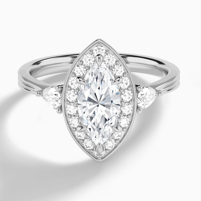 Halo Philomena Pear Shaped Side Stone Diamond Engagement Ring