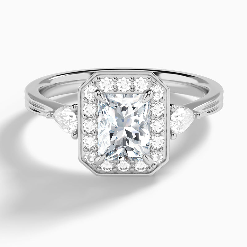 Radiant Halo Shaped Side Stone Lab Diamond Engagement Ring In 14K White Gold