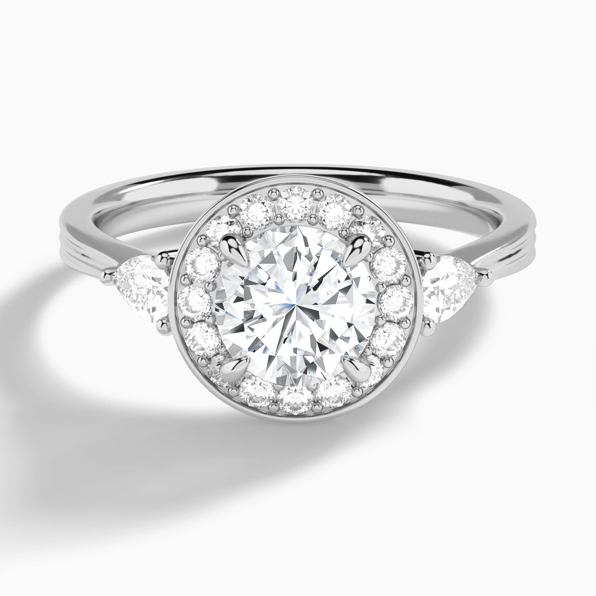 Round Halo Shaped Side Stone Lab Diamond Engagement Ring In 18K White Gold - Lucenjuri