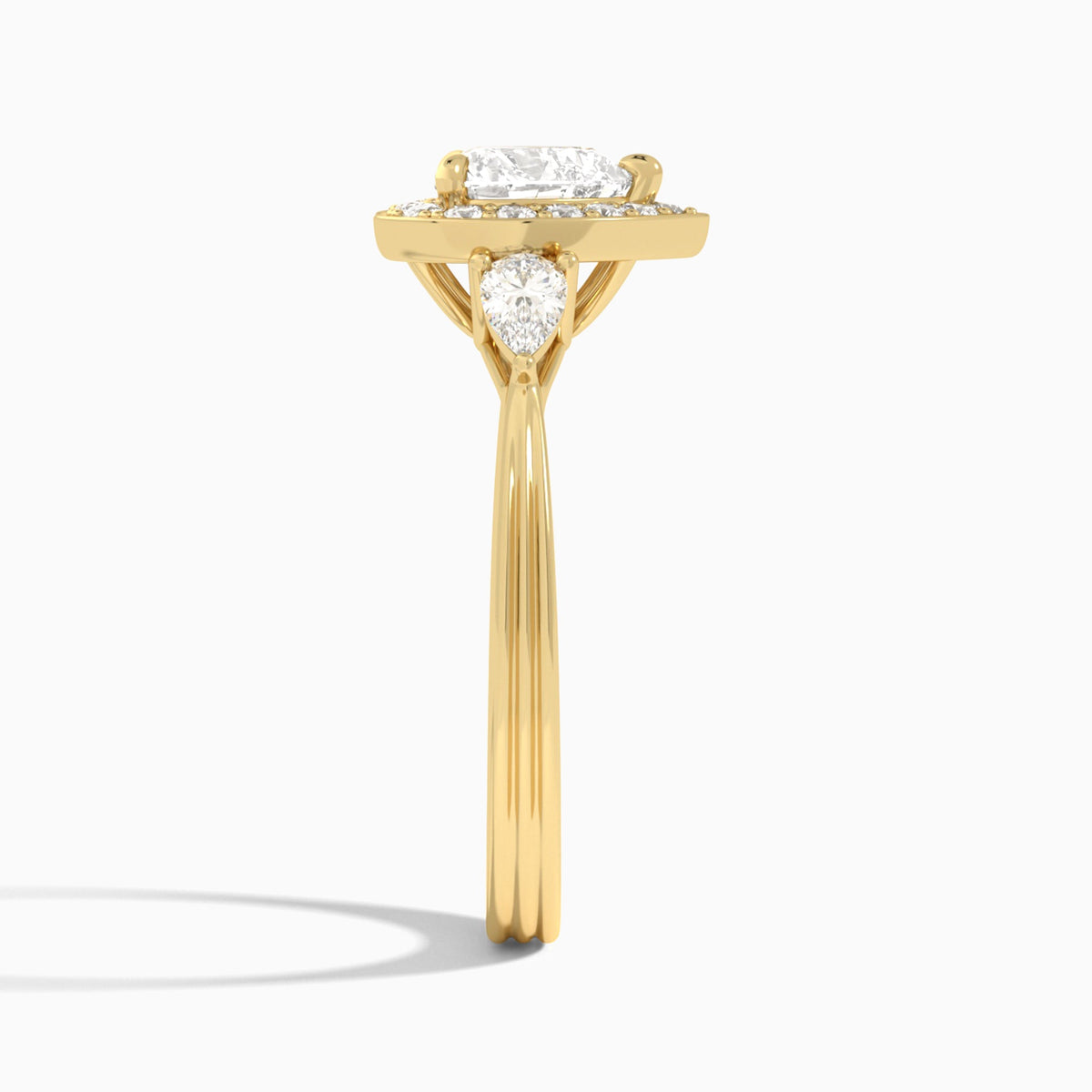Heart Halo Shaped Side Stone Lab Diamond Engagement Ring In 14K Yellow Gold, Side View