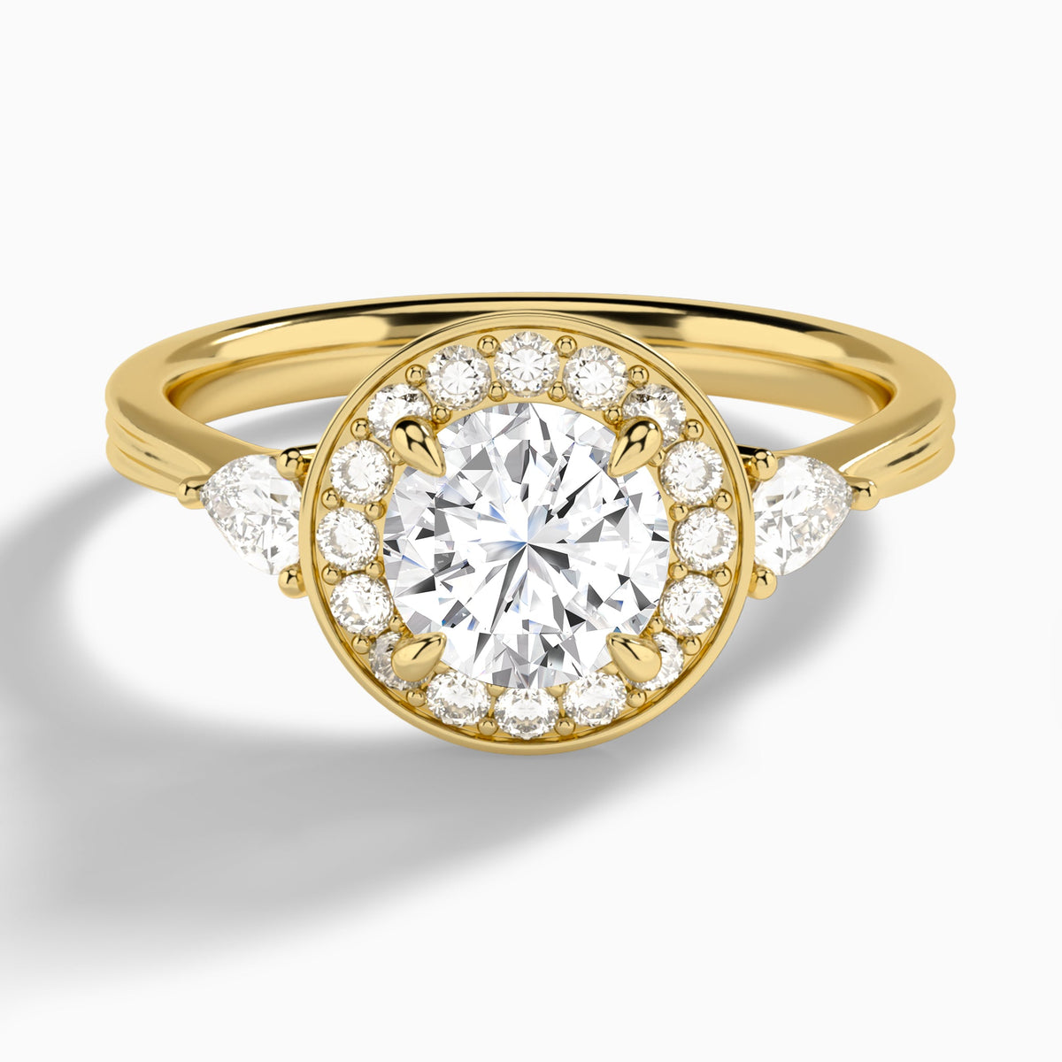 Round Halo Shaped Side Stone Lab Diamond Engagement Ring In 18K Yellow Gold - Lucenjuri