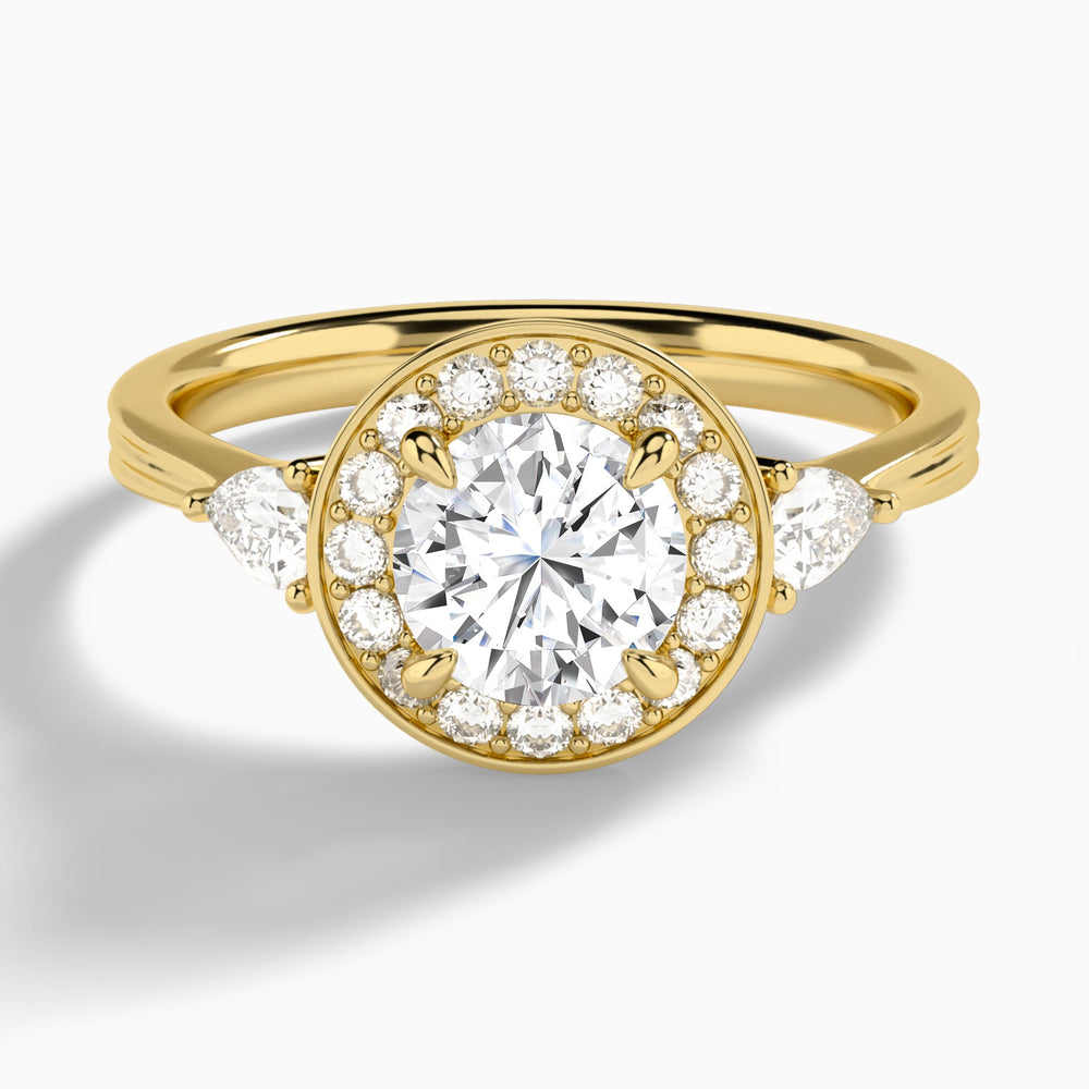 Round Halo Shaped Side Stone Lab Diamond Engagement Ring In 14K Yellow Gold - Lucenjuri