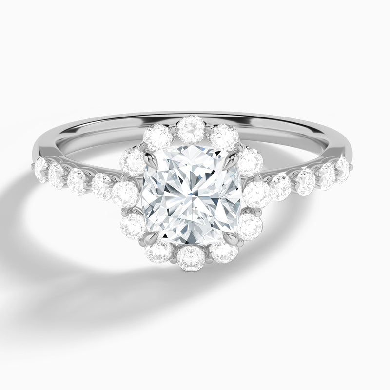 Cushion Luminous Halo Vintage Lab Diamond Engagement Ring In Platinum - Lucenjuri