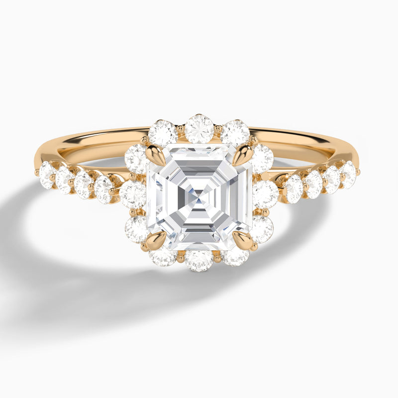 Asscher Luminous Halo Lab Diamond Engagement Ring In 14K Rose Gold - Lucenjuri