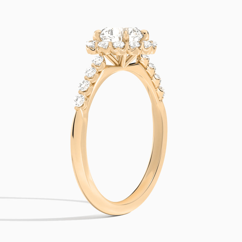 Cushion Luminous Halo Lab Diamond Engagement Ring In 14K Rose Gold, Angle View