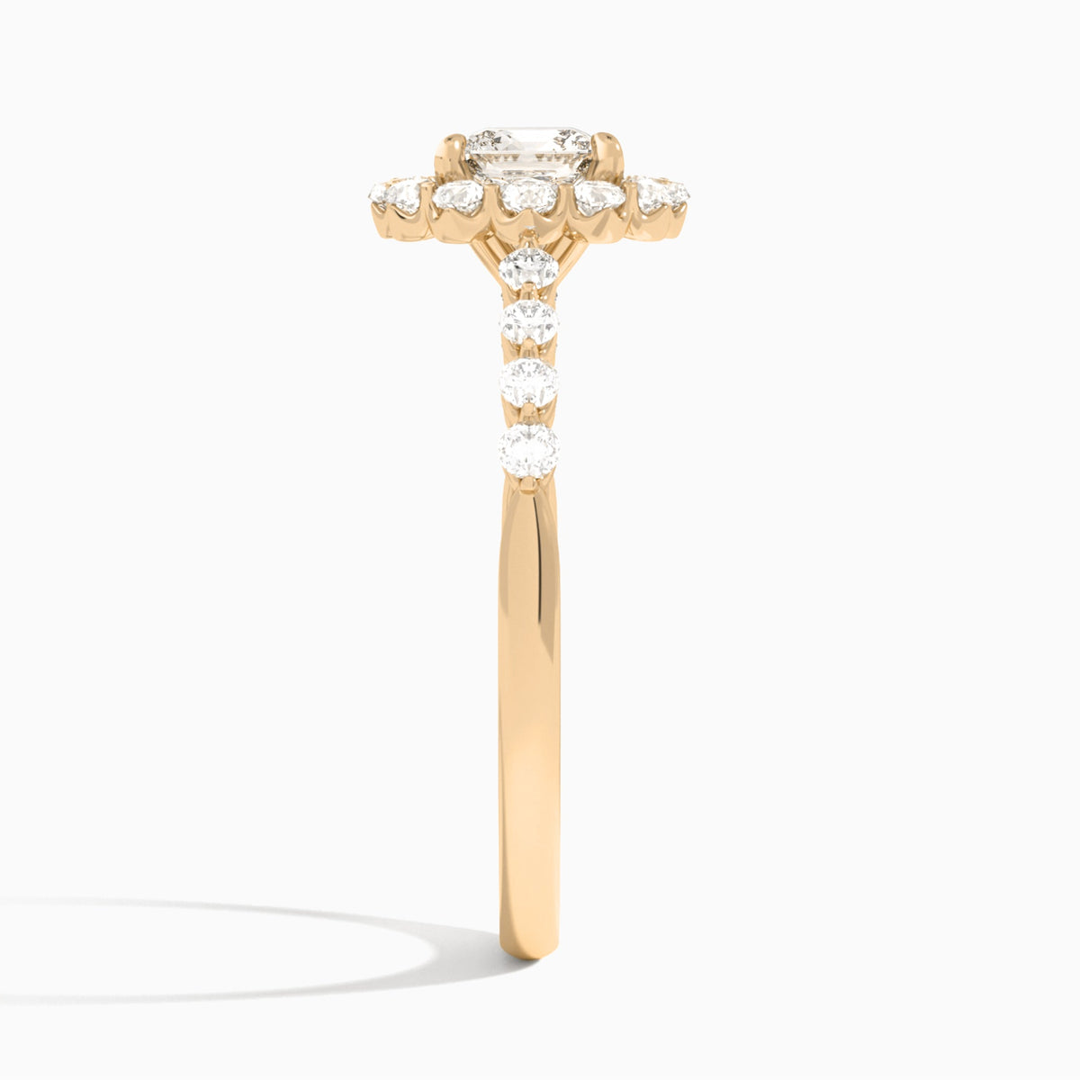 Cushion Luminous Halo Lab Diamond Engagement Ring In 14K Rose Gold, Side View