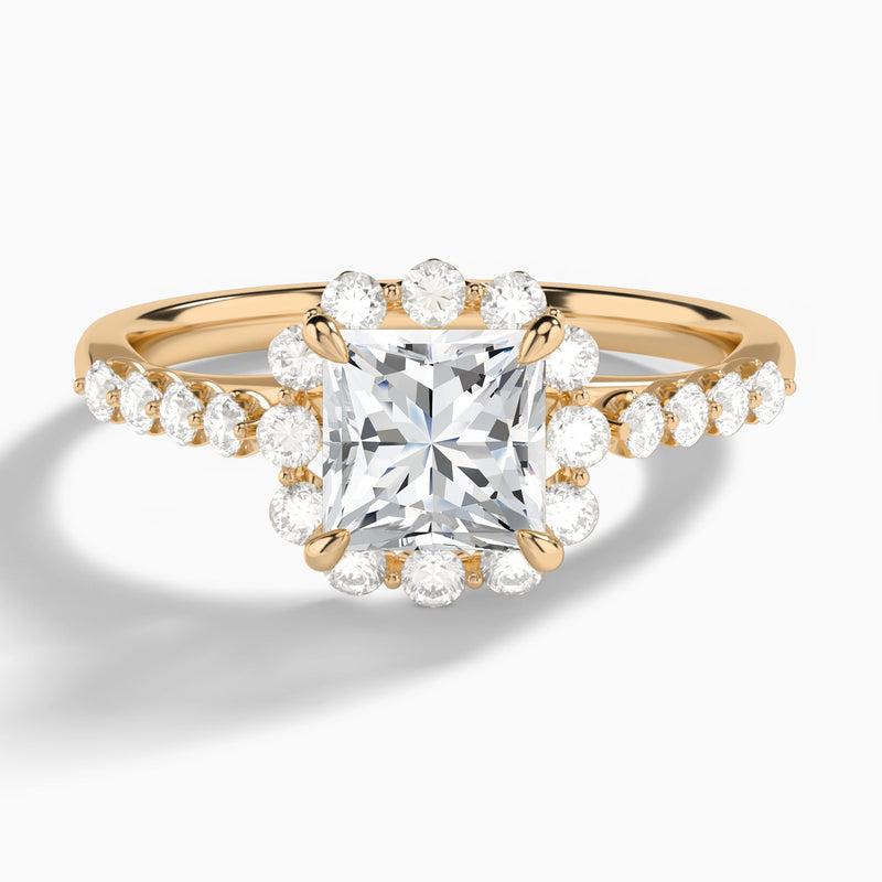 Princess Luminous Halo Lab Diamond Engagement Ring In 14K Rose Gold - Lucenjuri