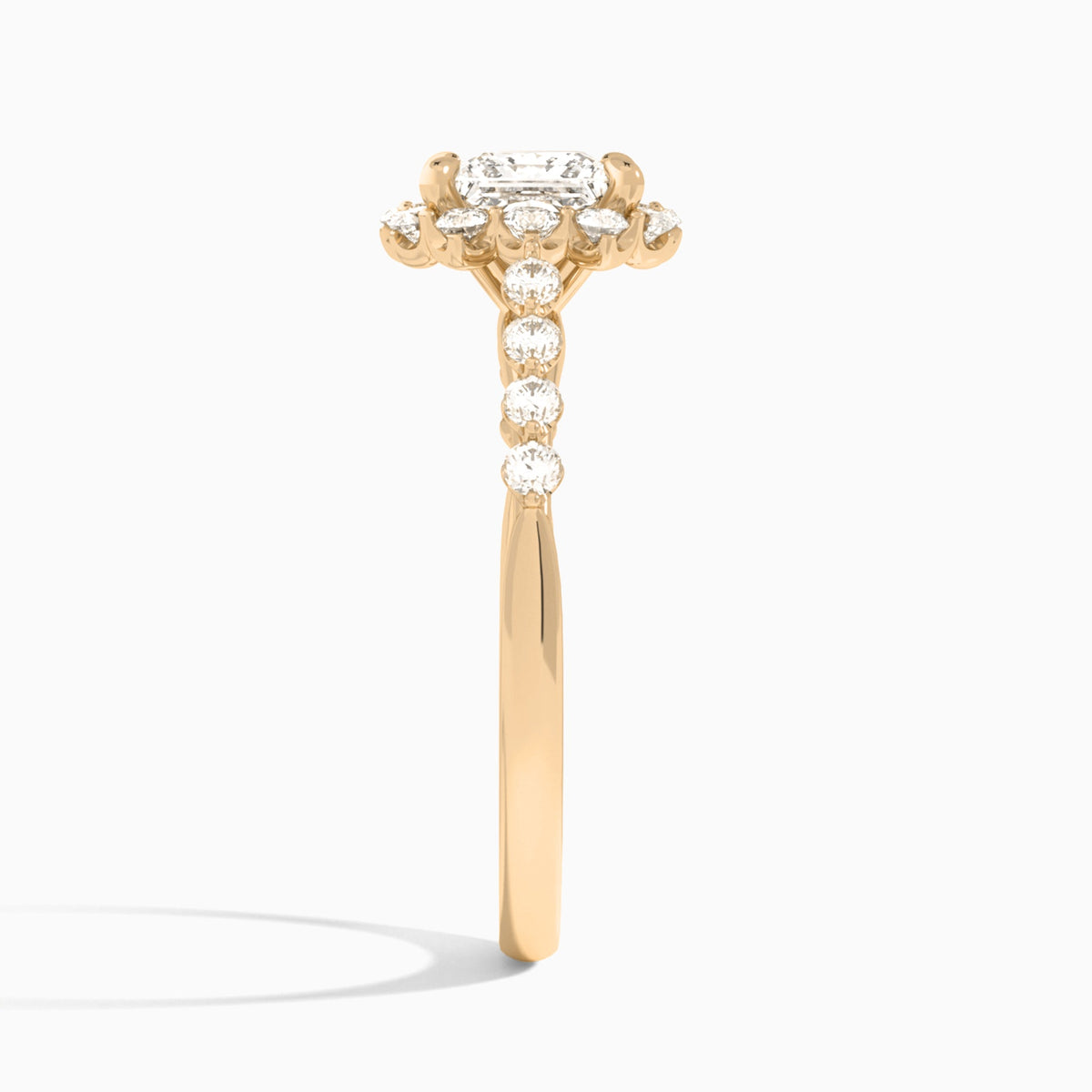 Princess Luminous Halo Lab Diamond Engagement Ring In 14K Rose Gold, Side View