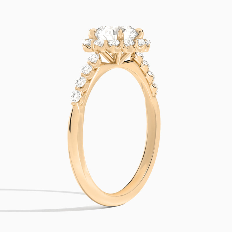 Round Luminous Halo Lab Diamond Engagement Ring In 14K Rose Gold, Angle View