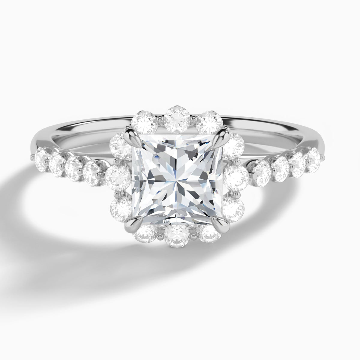 Princess Luminous Halo Lab Diamond Engagement Ring In 18K White Gold - Lucenjuri