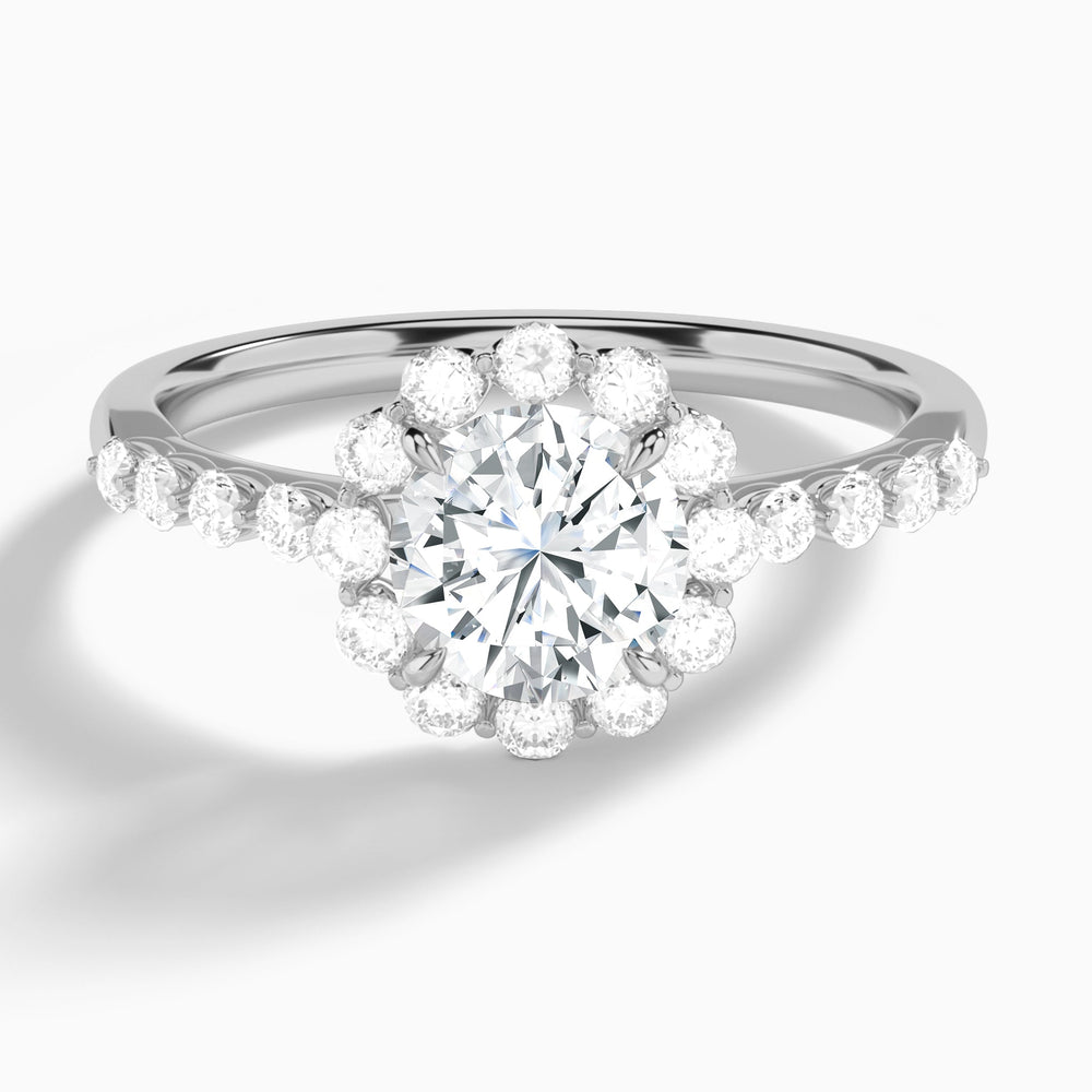 Round Luminous Halo Lab Diamond Engagement Ring In 14K White Gold - Lucenjuri