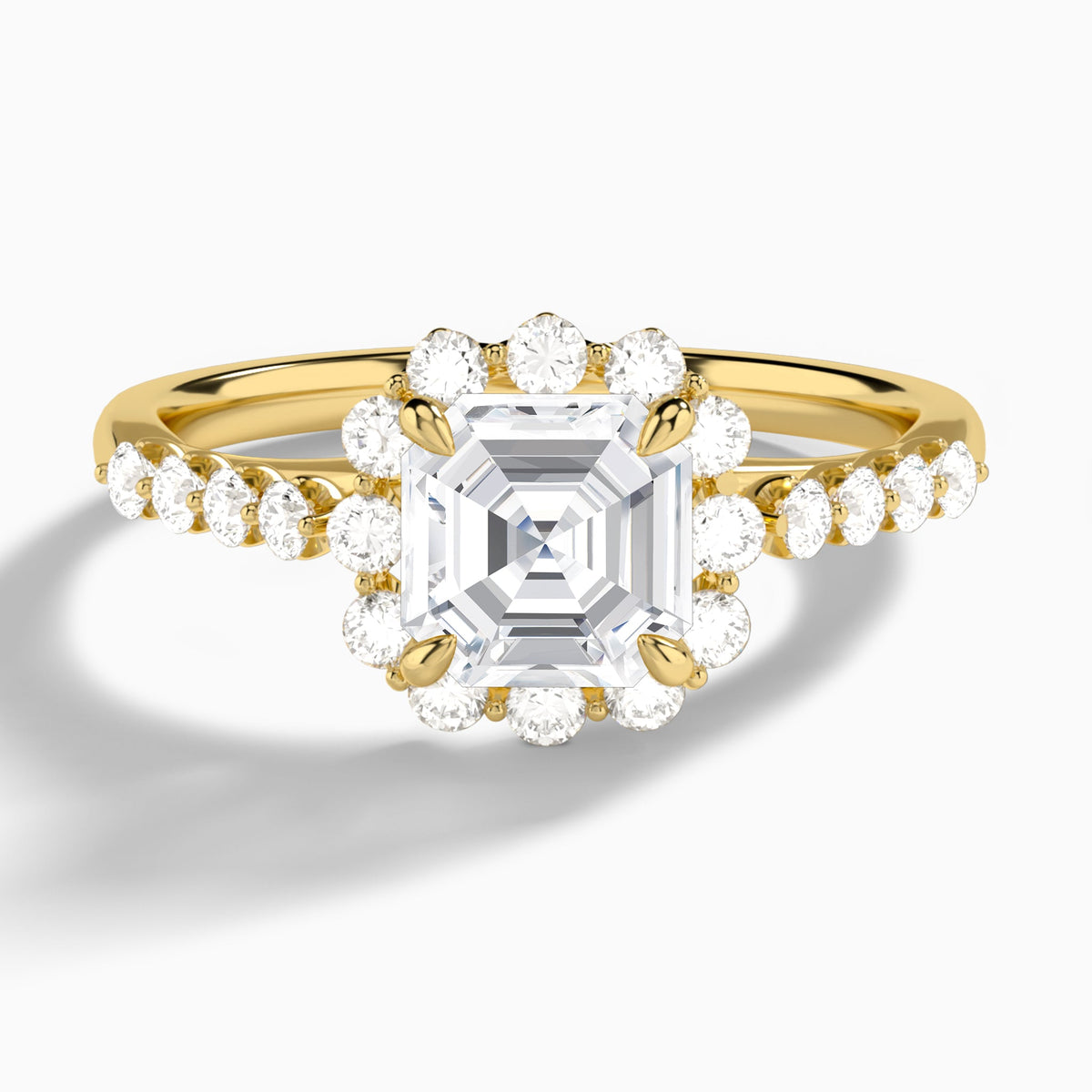 Asscher Luminous Halo Lab Diamond Engagement Ring In 14K Yellow Gold - Lucenjuri