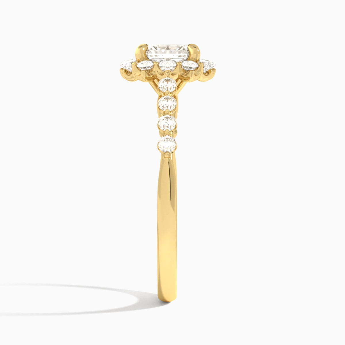 Asscher Luminous Halo Lab Diamond Engagement Ring In 18K Yellow Gold, Side View