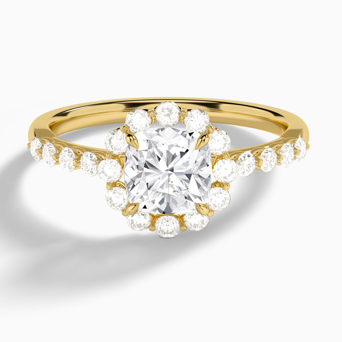 Cushion Luminous Halo Lab Diamond Engagement Ring In 18K Yellow Gold - Lucenjuri