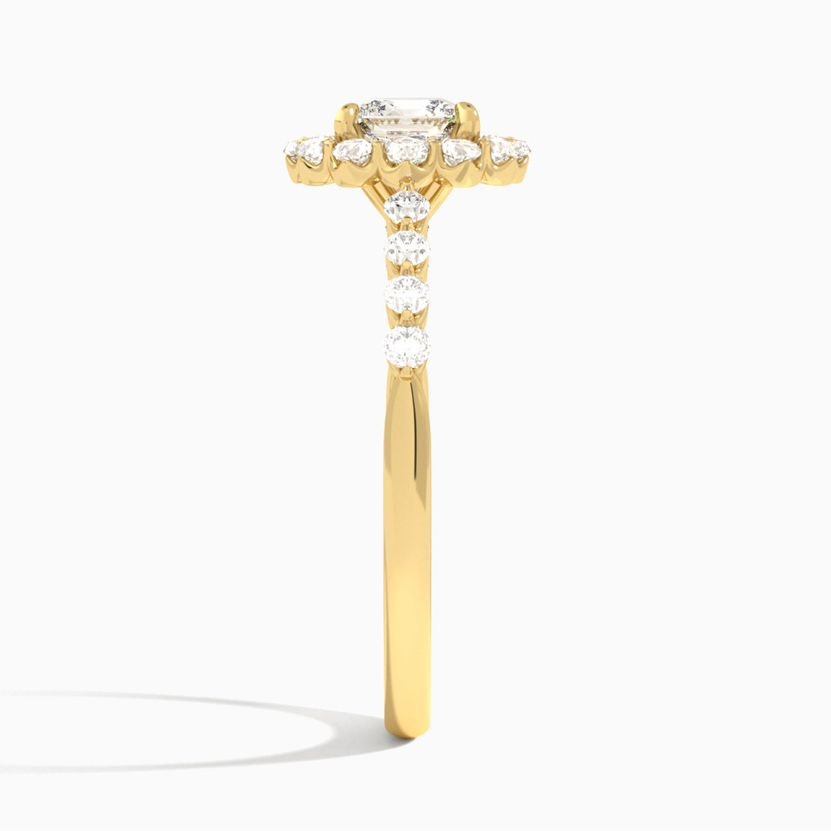 Cushion Luminous Halo Lab Diamond Engagement Ring In 14K Yellow Gold, Side View