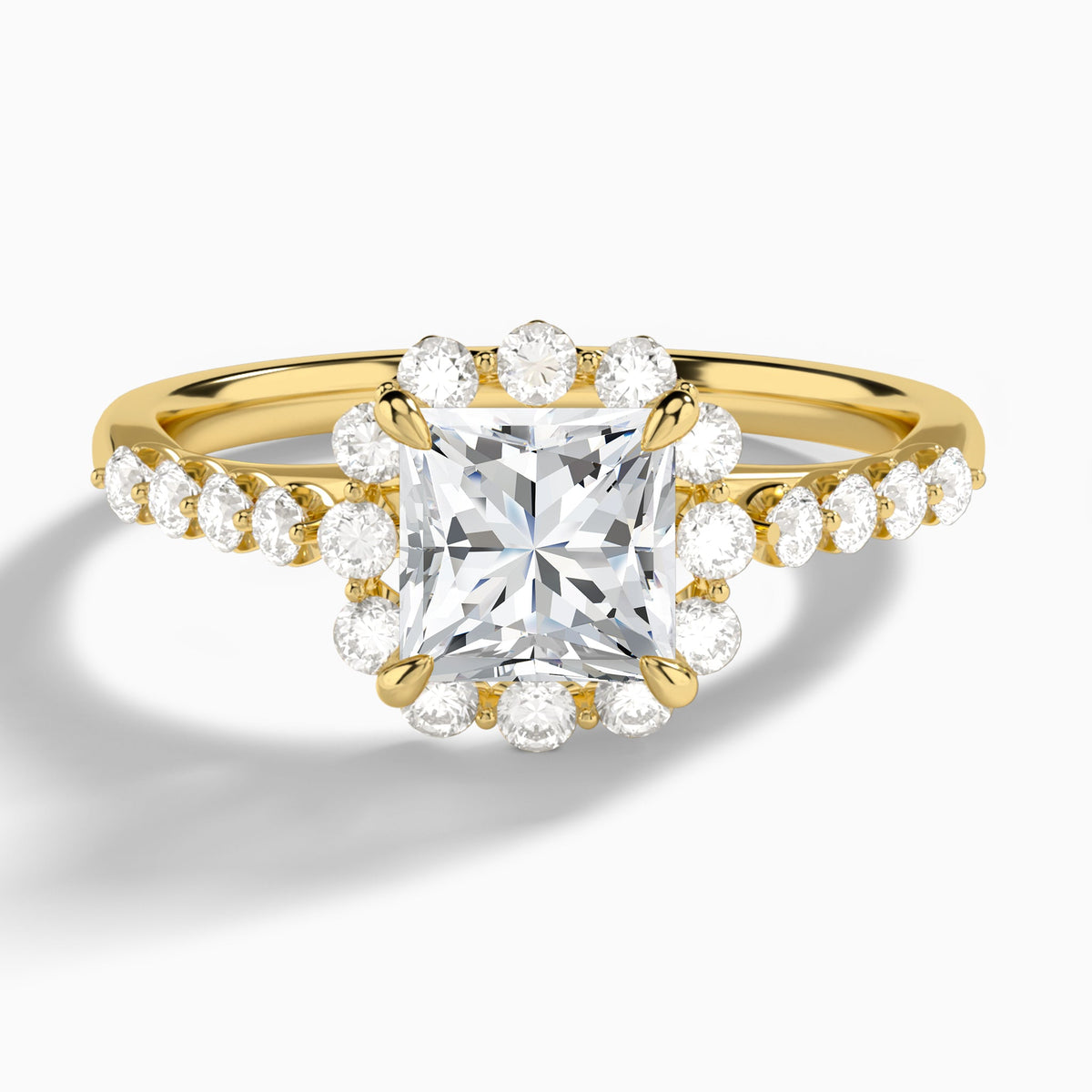 Princess Luminous Halo Lab Diamond Engagement Ring In 14K Yellow Gold - Lucenjuri
