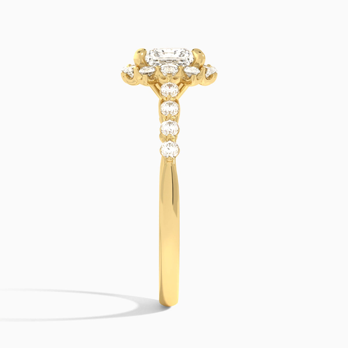 Princess Luminous Halo Lab Diamond Engagement Ring In 18K Yellow Gold, Side View