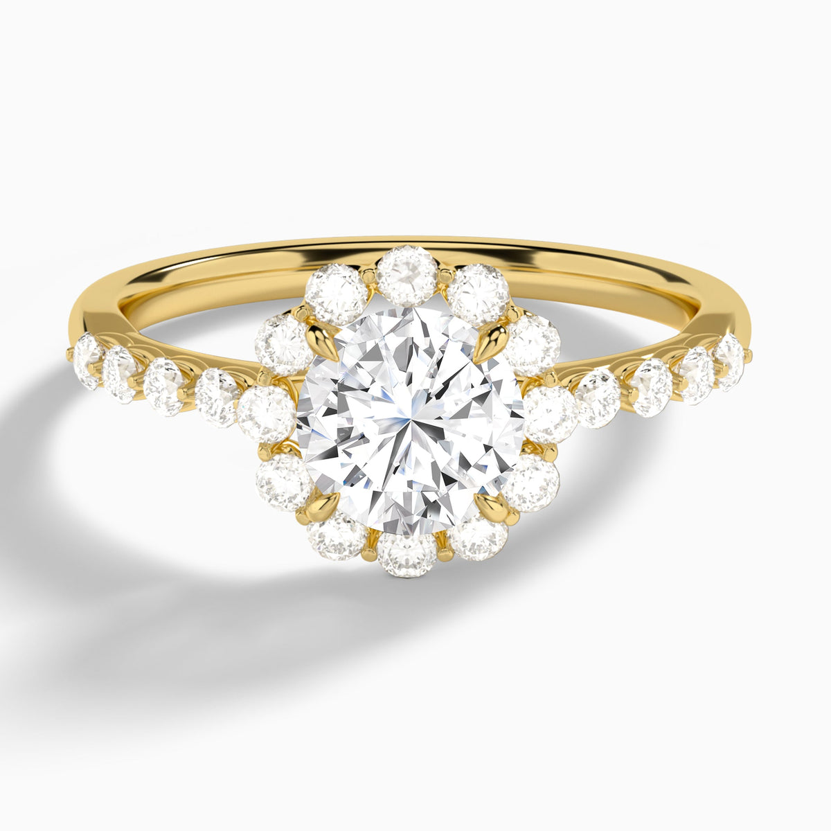 Round Luminous Halo Lab Diamond Engagement Ring In 18K Yellow Gold - Lucenjuri