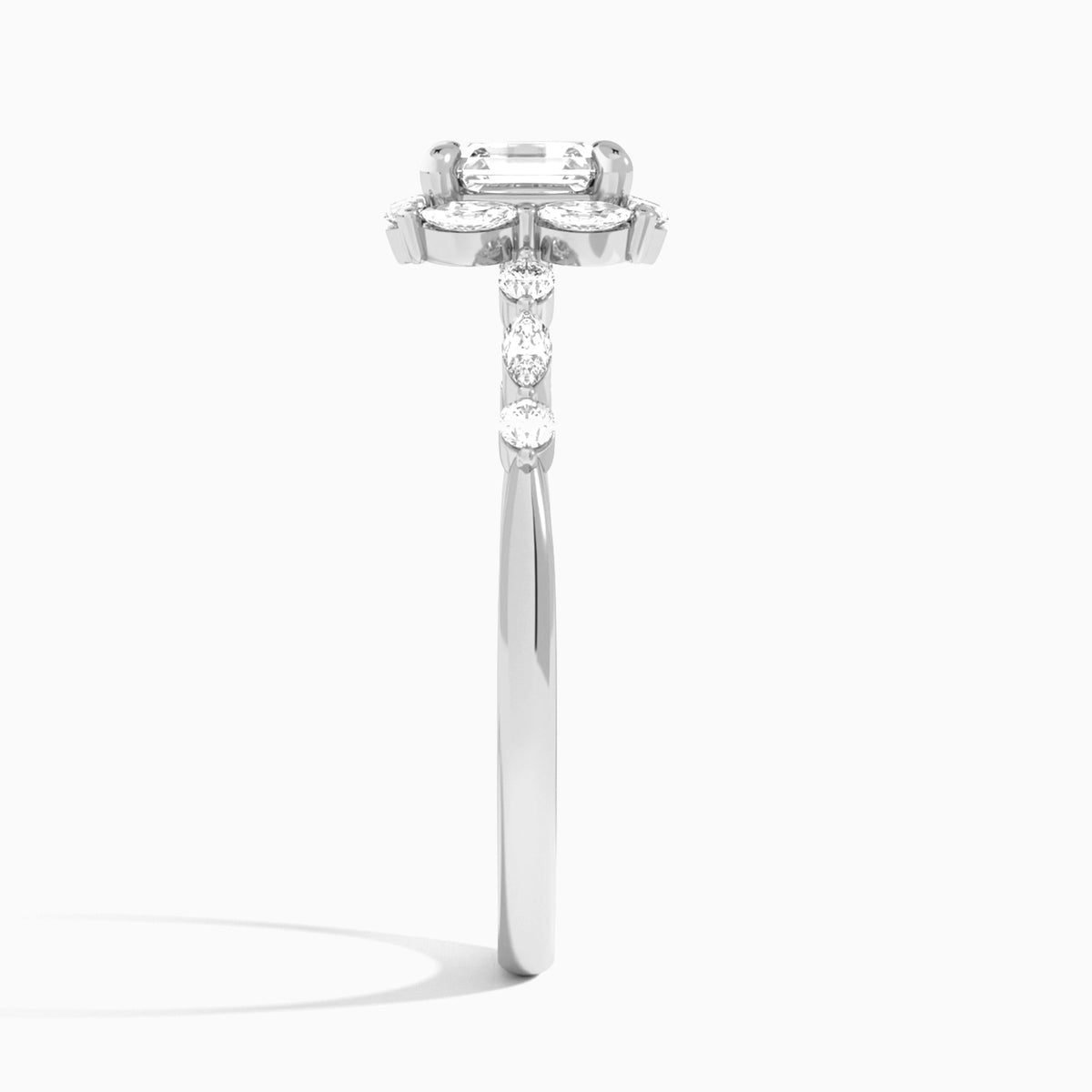 Asscher Seraphina Halo Lab Grown Diamond Engagement Ring In Platinum, Side View