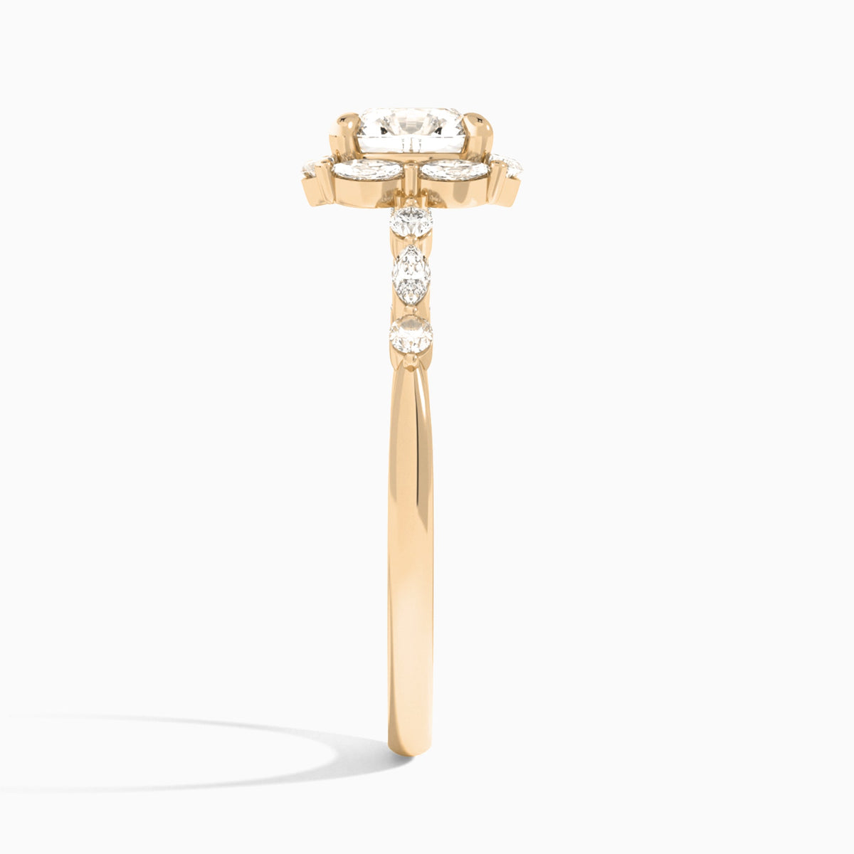 Cushion Seraphina Halo Lab Grown Diamond Engagement Ring In 14K Rose Gold, Side View