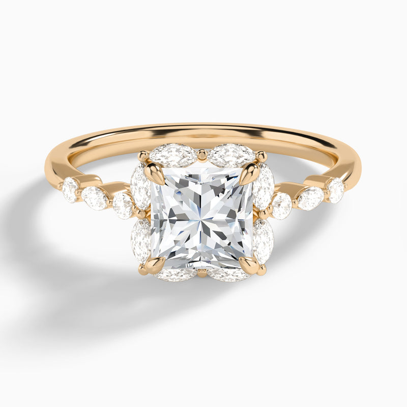 Princess Seraphina Halo Lab Grown Diamond Engagement Ring In 14K Rose Gold - Lucenjuri