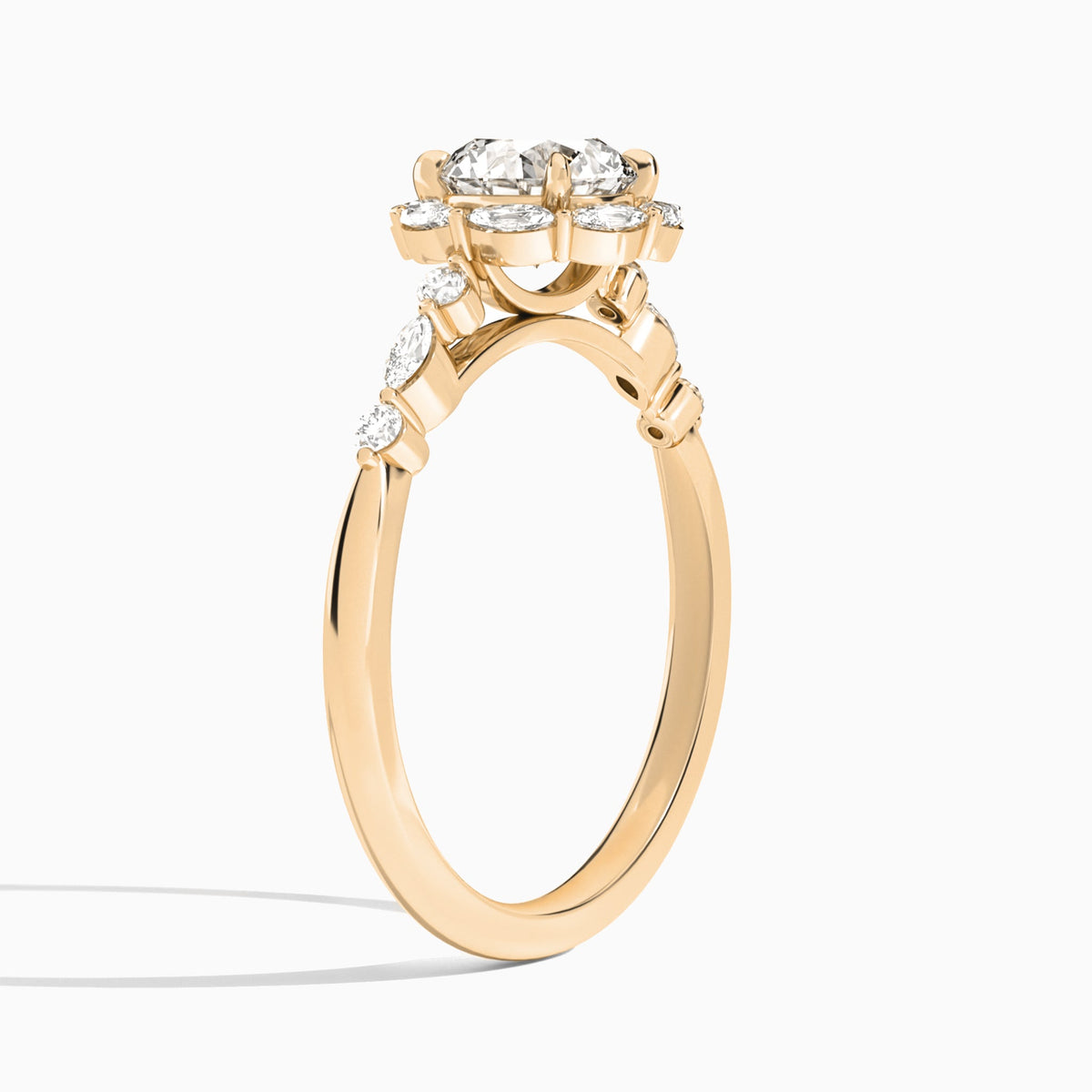 Round Seraphina Halo Lab Grown Diamond Engagement Ring In 14K Rose Gold, Angle View