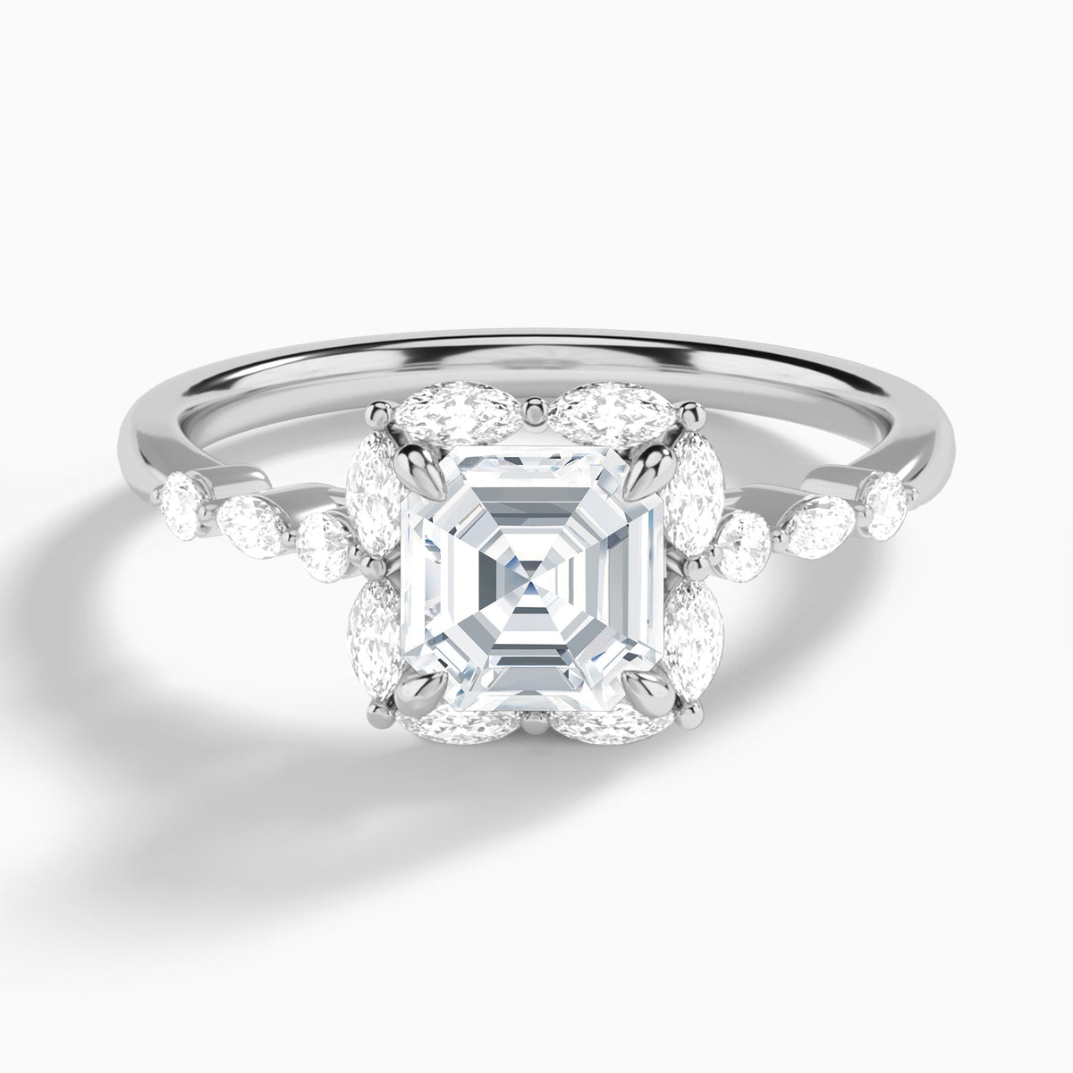 Asscher Seraphina Halo Lab Diamond Engagement Ring In 14K White Gold - Lucenjuri