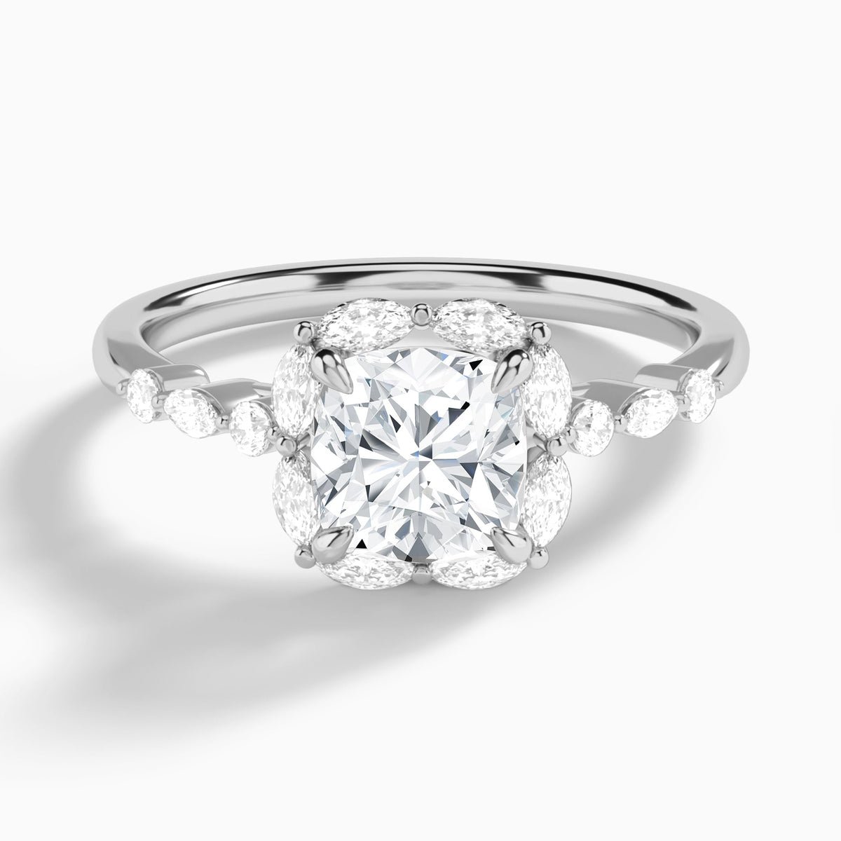 Cushion Seraphina Halo Lab Diamond Engagement Ring In 14K White Gold - Lucenjuri