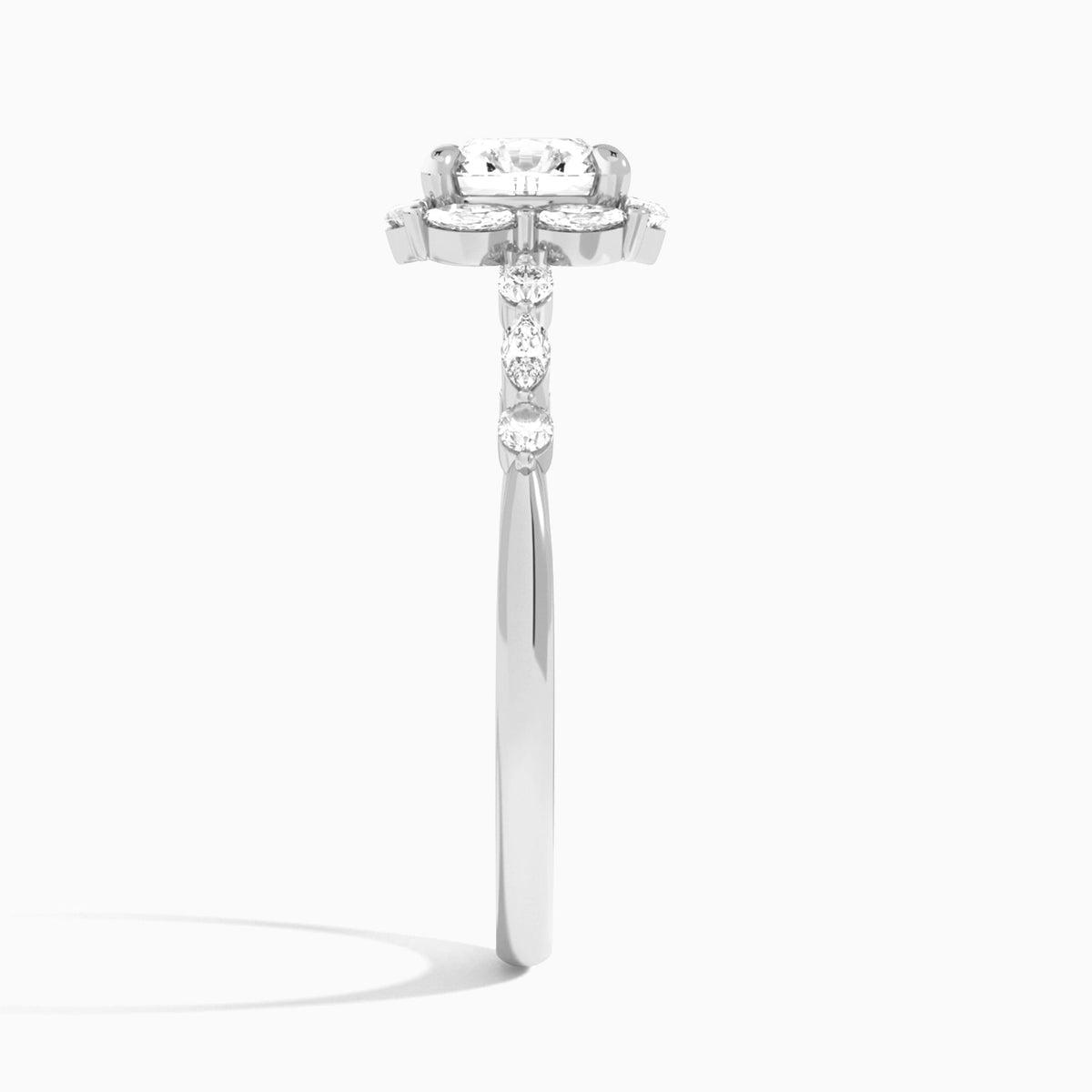 Cushion Seraphina Halo Lab Diamond Engagement Ring In 14K White Gold, Side View