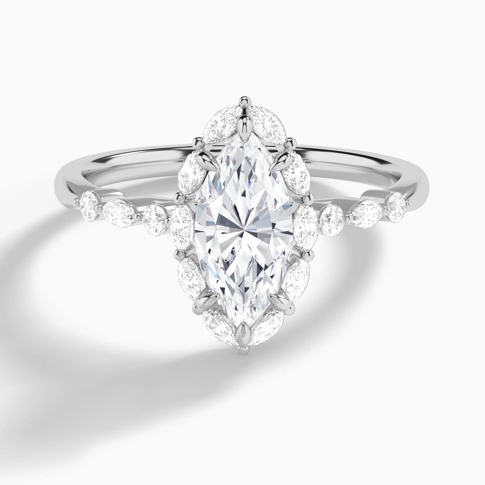 Marquise Seraphina Halo Lab Diamond Engagement Ring In 18K White Gold - Lucenjuri