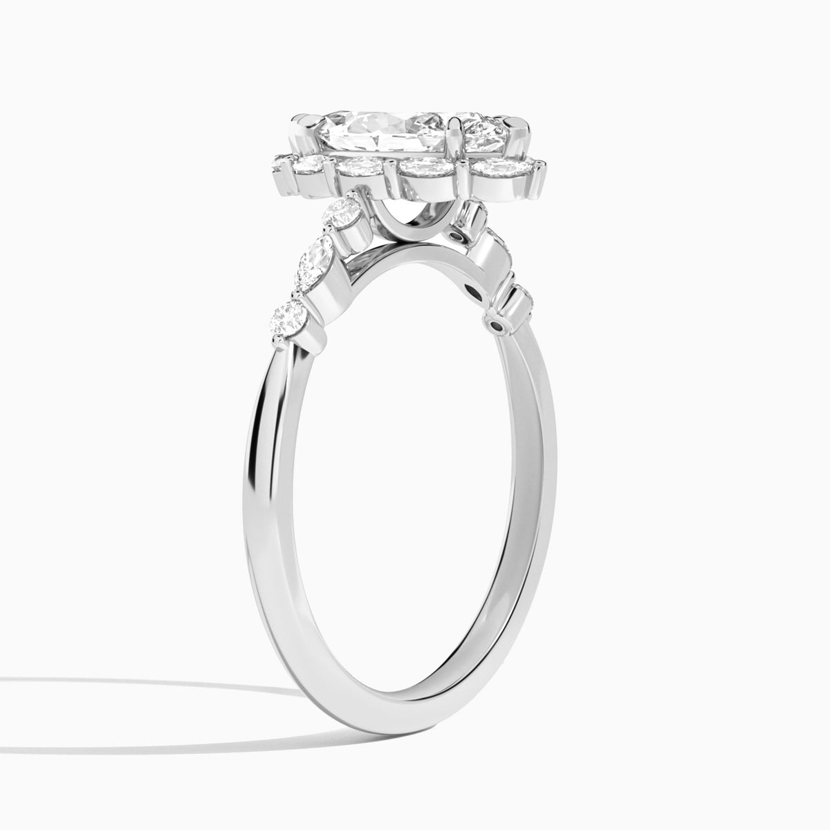 Marquise Seraphina Halo Lab Diamond Engagement Ring In 14K White Gold, Angle View