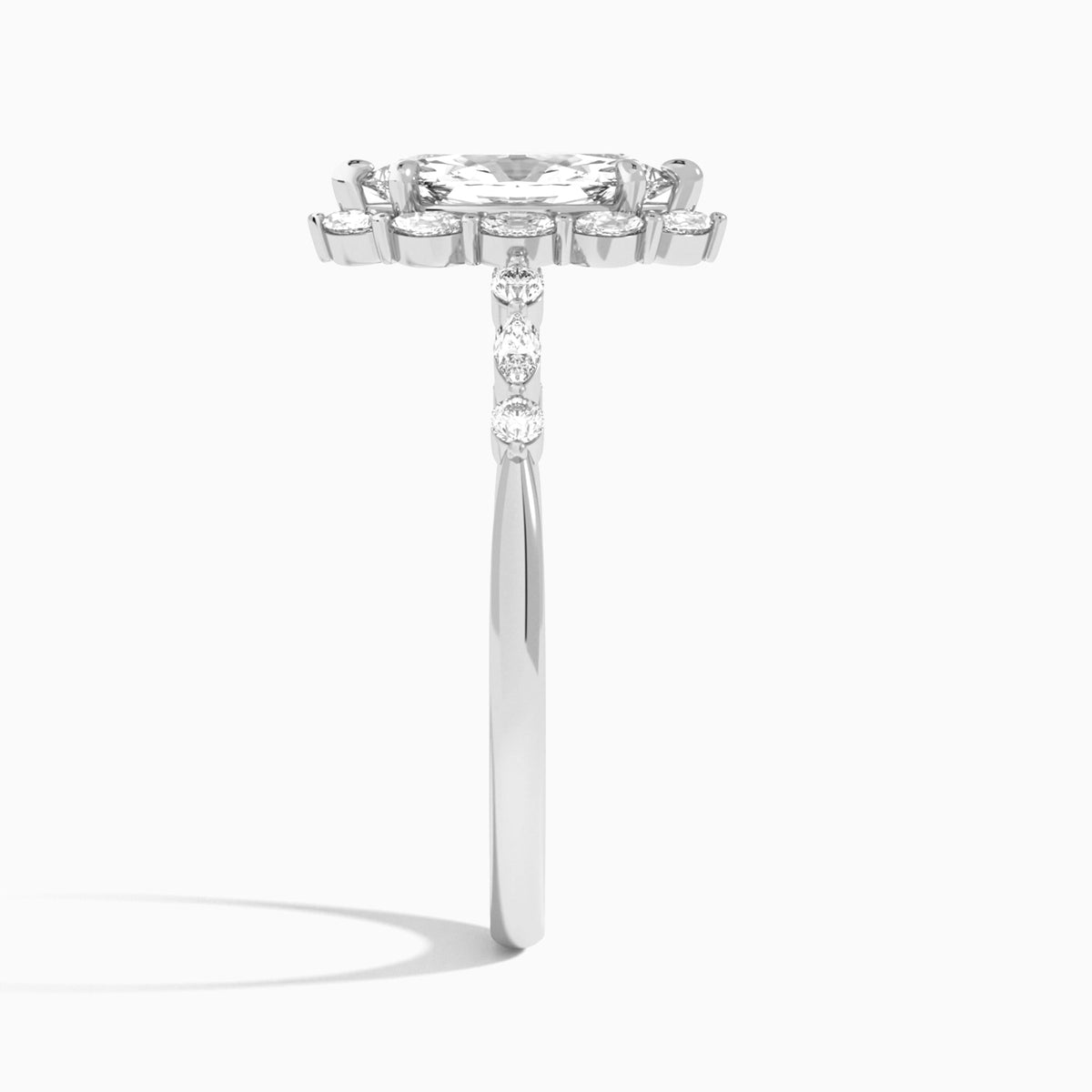 Marquise Seraphina Halo Lab Diamond Engagement Ring In 18K White Gold, Side View