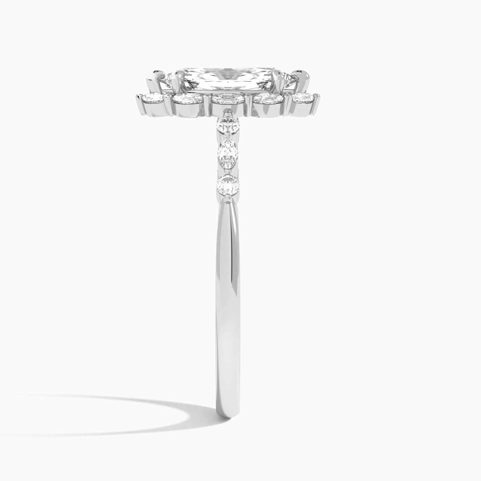 Marquise Seraphina Halo Lab Diamond Engagement Ring In 18K White Gold, Side View