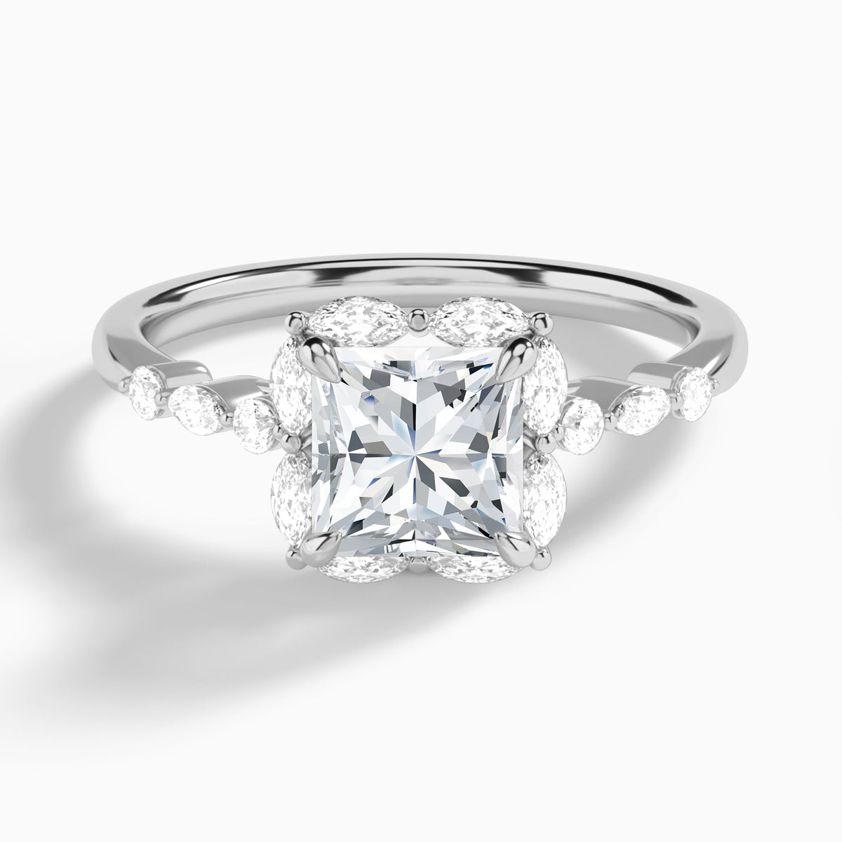 Princess Seraphina Halo Lab Diamond Engagement Ring In 14K White Gold - Lucenjuri