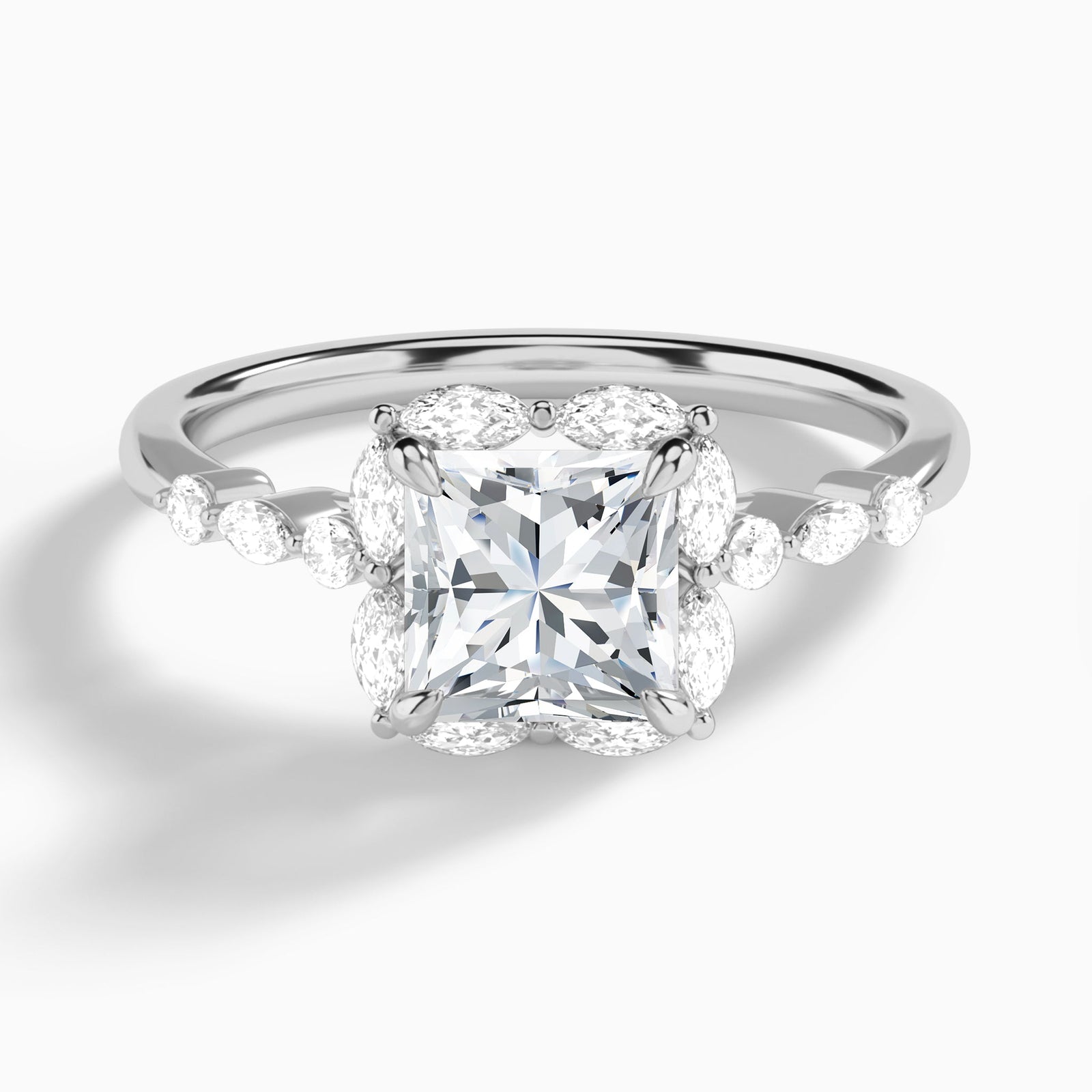 Princess Seraphina Halo Lab Diamond Engagement Ring In 18K White Gold - Lucenjuri