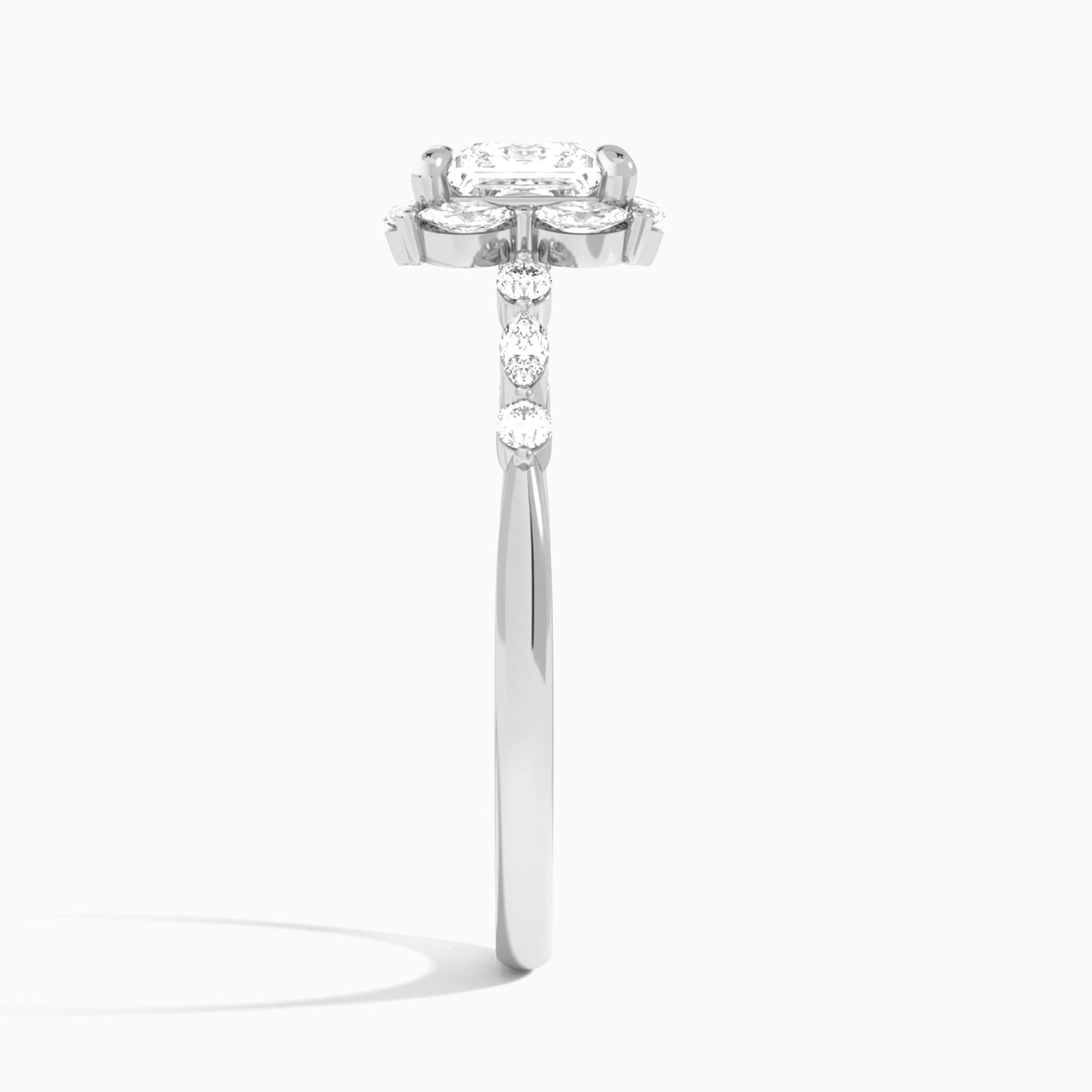 Princess Seraphina Halo Lab Diamond Engagement Ring In 18K White Gold, Side View