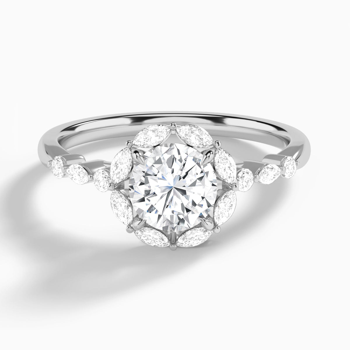 Round Seraphina Halo Lab Diamond Engagement Ring In 14K White Gold - Lucenjuri