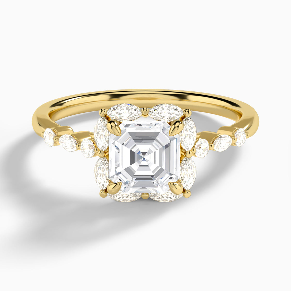 Asscher Seraphina Halo Lab Diamond Engagement Ring In 18K Yellow Gold - Lucenjuri