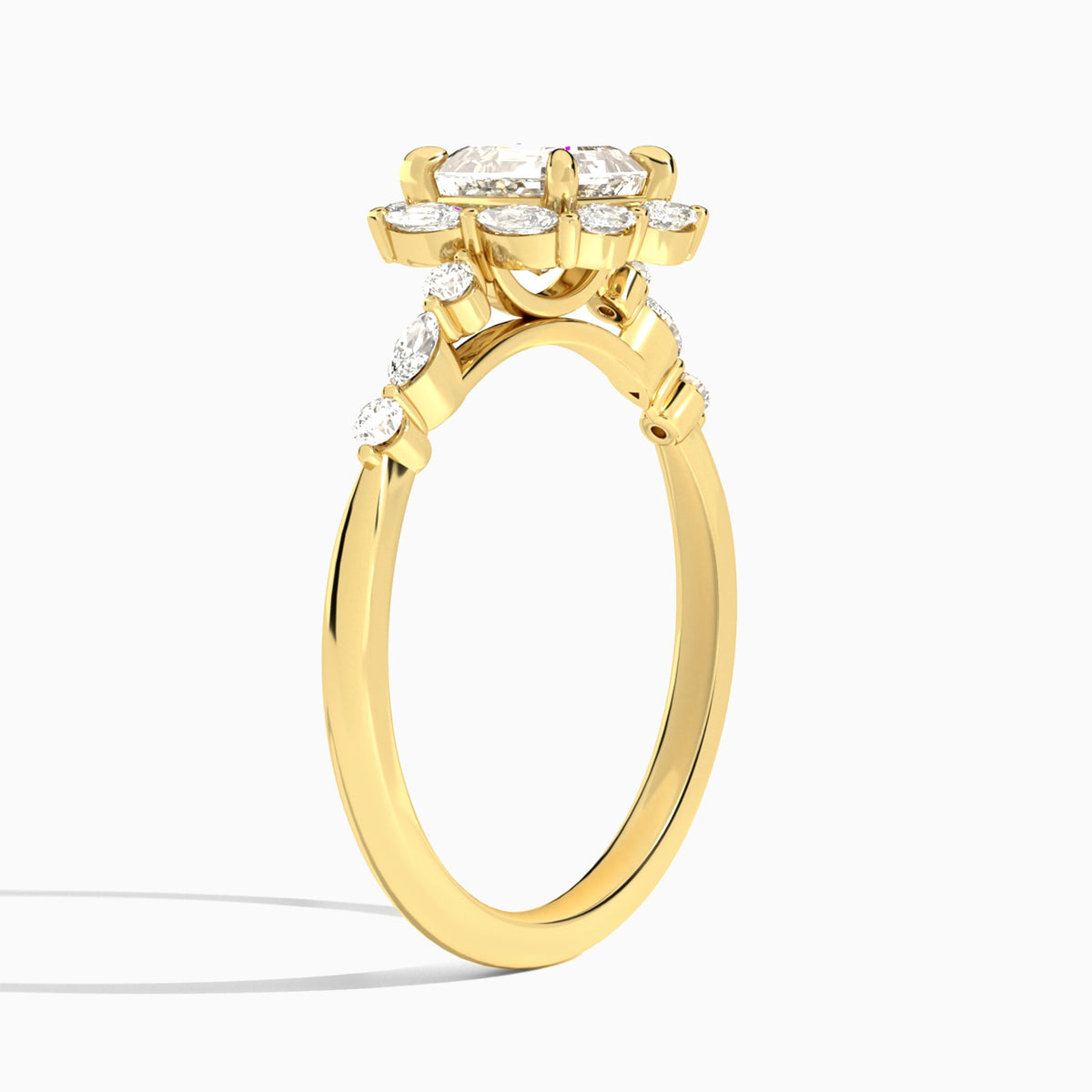 Asscher Seraphina Halo Lab Diamond Engagement Ring In 18K Yellow Gold, Angle View