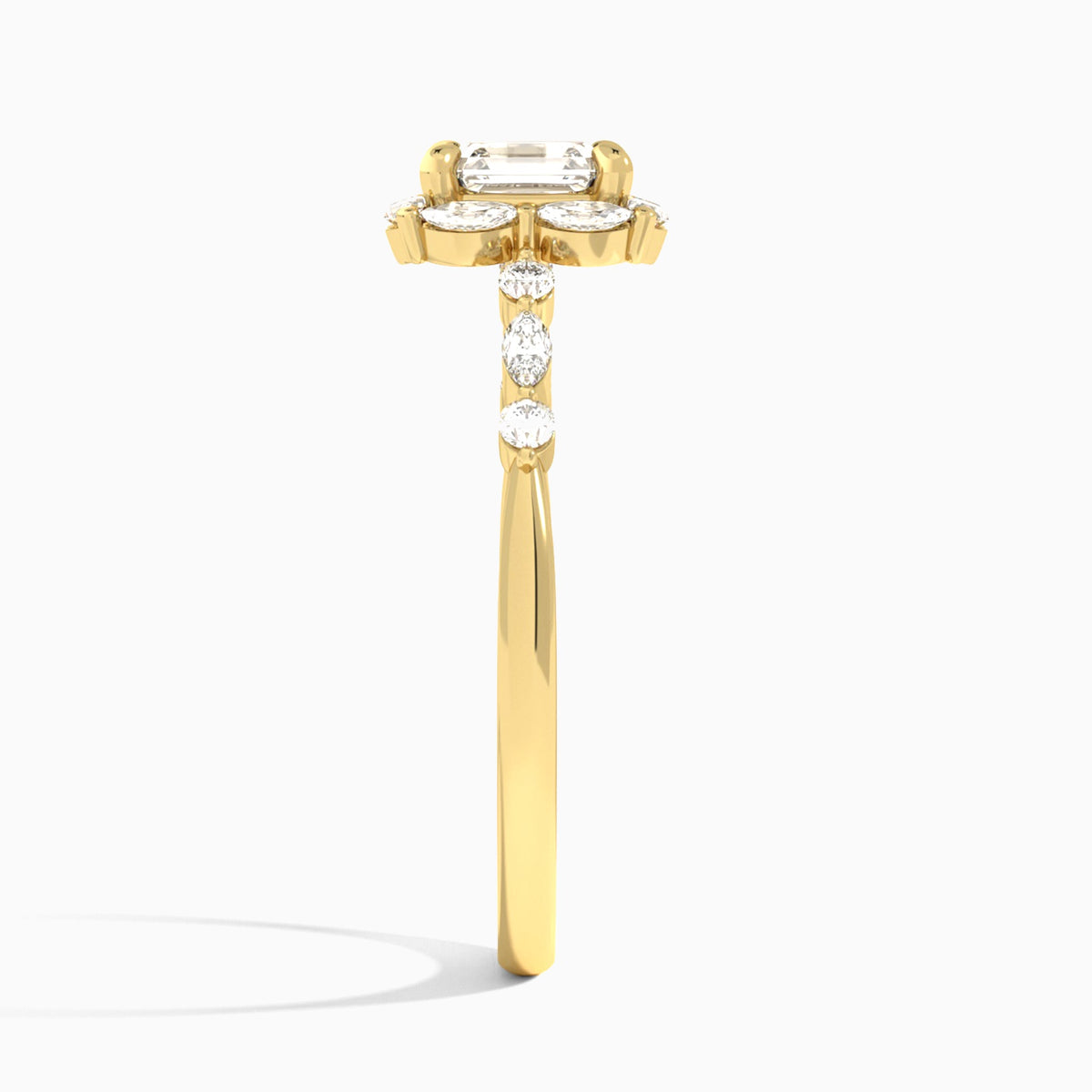 Asscher Seraphina Halo Lab Diamond Engagement Ring In 14K Yellow Gold, Side View