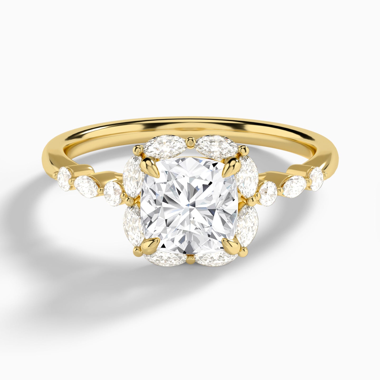 Cushion Seraphina Halo Lab Diamond Engagement Ring In 18K Yellow Gold - Lucenjuri