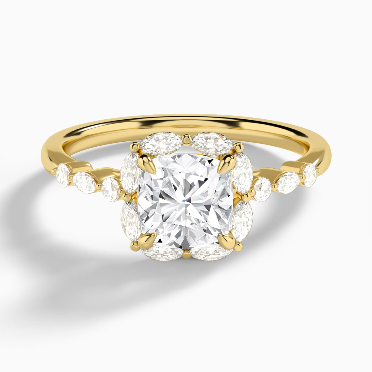 Cushion Seraphina Halo Lab Diamond Engagement Ring In 14K Yellow Gold - Lucenjuri