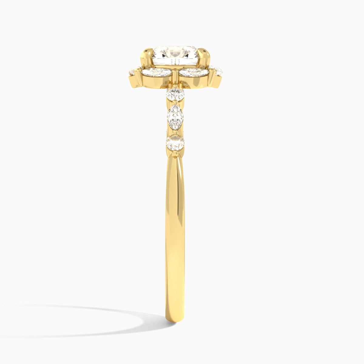 Cushion Seraphina Halo Lab Diamond Engagement Ring In 14K Yellow Gold, Side View