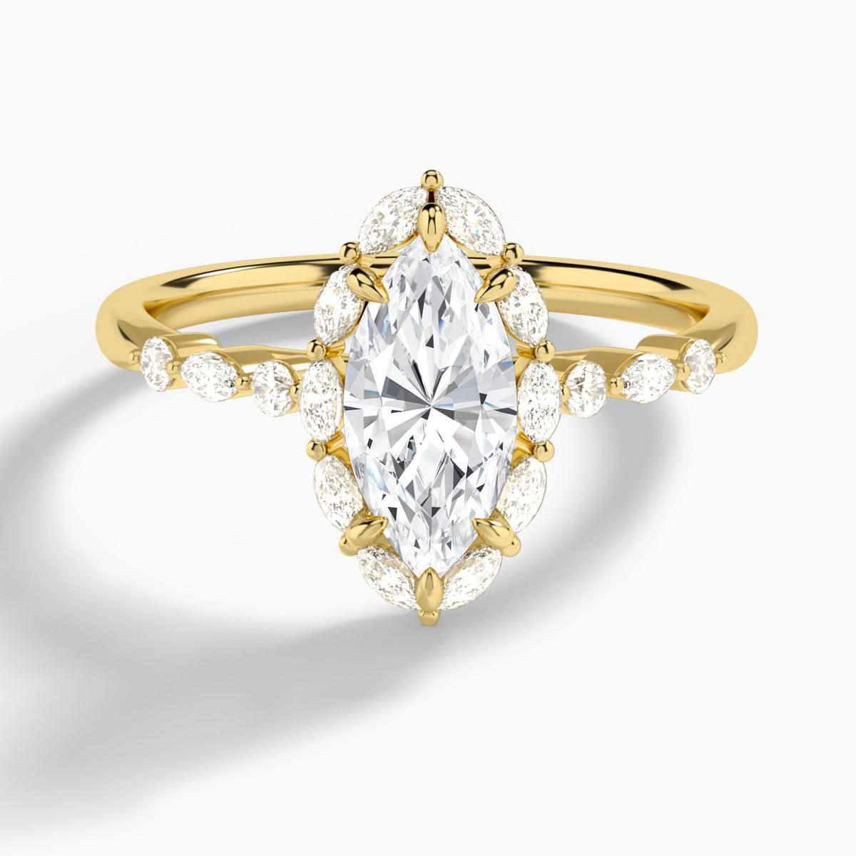 Marquise Seraphina Halo Lab Diamond Engagement Ring In 14K Yellow Gold - Lucenjuri