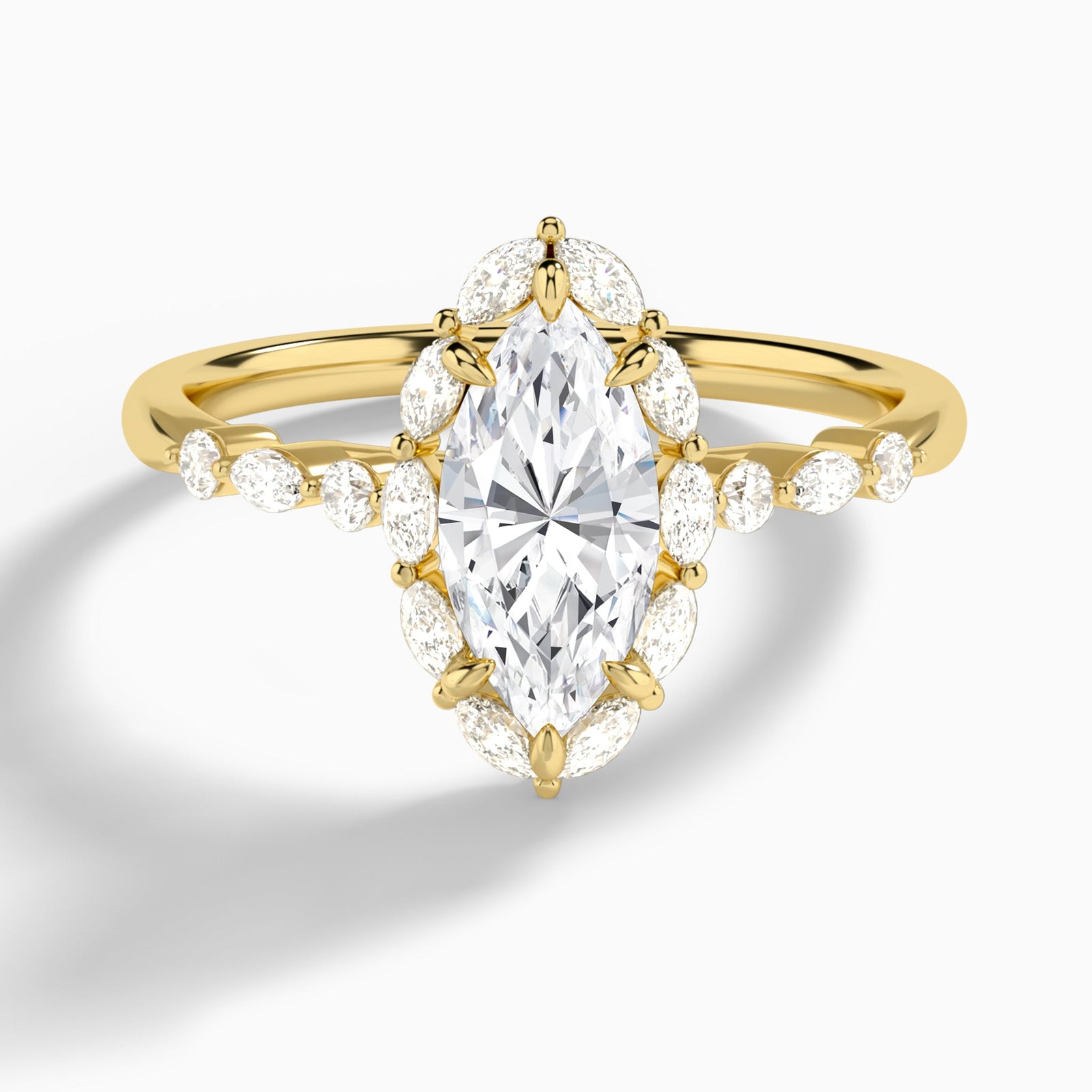 Marquise Seraphina Halo Lab Diamond Engagement Ring In 18K Yellow Gold - Lucenjuri
