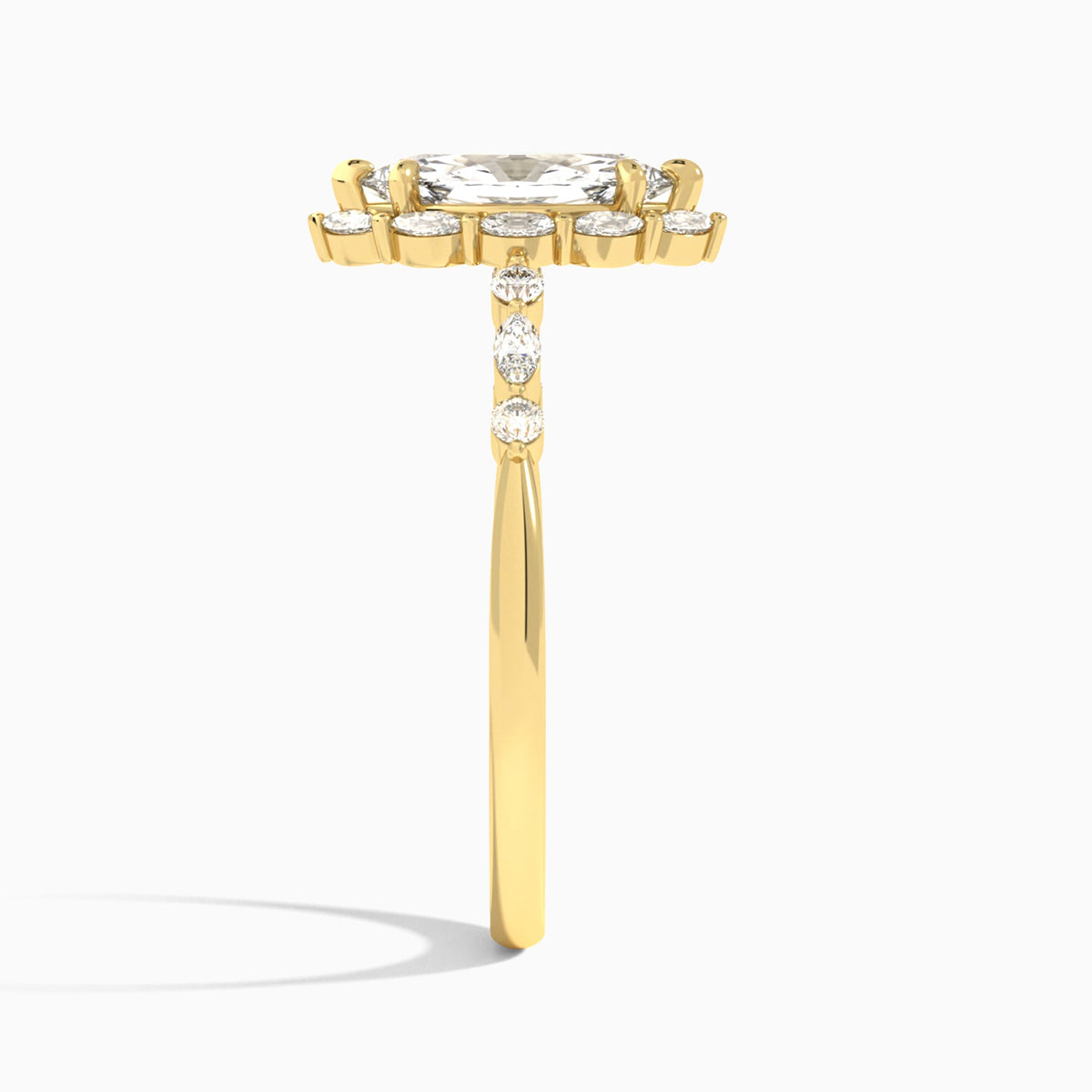 Marquise Seraphina Halo Lab Diamond Engagement Ring In 14K Yellow Gold, Side View