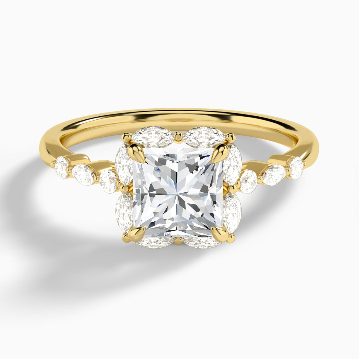 Princess Seraphina Halo Lab Diamond Engagement Ring In 18K Yellow Gold - Lucenjuri